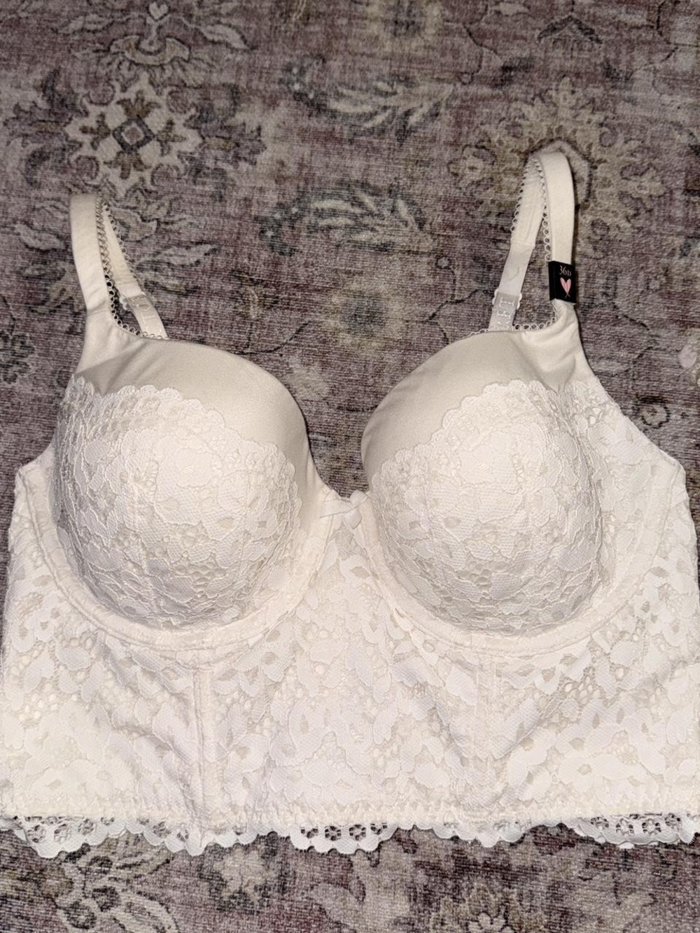 Victoria's Secret White Lace Longline Bra